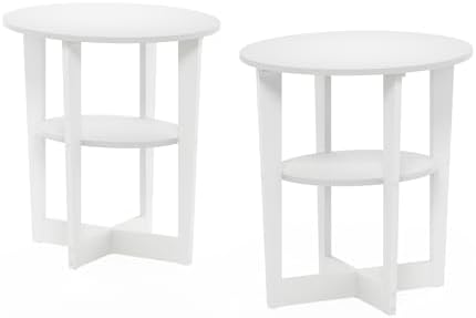Furinno Jaya 2-Tier Round Side Table Set of 2, Open Shelf, Plain White - Image 5