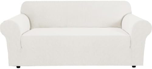 H.VERSAILTEX Stretch Couch Covers for Sofa 1 Piece Slipcovers for Couch and Sofas 3 Seater Couch Cover Feature Thick Jacquard Fabric with Elastic Bottom(Large Sofa 90"-100" Wide, Porcelain White) by HVERSAILTEX