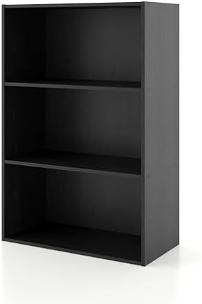 Homes: Inside + Out Apexa 3-Tier Cube Storage Organizer Shelves, Stackable Wood Bookcase Fits Cubby Bins for Organization, Dorm Teen Room Decor & Home Office, Black by HOMESInsideOut