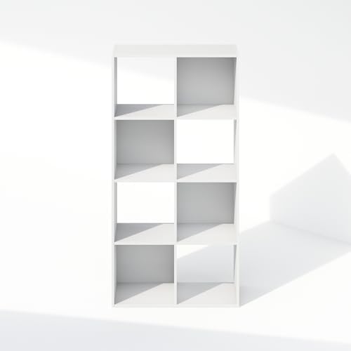 Furinno PELLI Book Shelf, 8-Cube Bookshelf, Horizontal Cube Storage Organizer Bookcase, 11.7 x 23.7 x 47, for Living Room, Bedroom, Home Office, White - Image 4