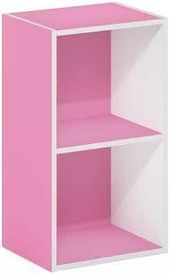 Furinno PASIR Book Shelf, 2-Tier Modern Bookshelf, Open Shelves Bookcase 9 x 12 x 21, Easy Assembly, for Living Room, Bedroom, Home Office, Pink/White - Image 6