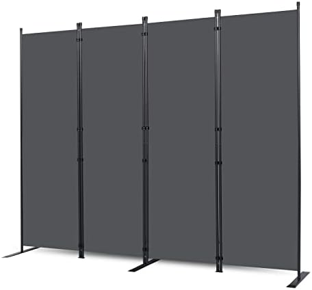 Room Divider, 4 Panel Folding Privacy Screens with Wider Feet, Grey by CHOSENM