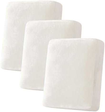 H.VERSAILTEX Velvet Stretch Couch Cushion Cover Plush Cushion Slipcover for Chair Loveseat Sofa Cushion Furniture Protector Seat Cushion Sofa Cover (3 Piece Sofa Cushion Covers, Porcelain White) by HVERSAILTEX