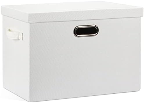 Graciadeco Large 17" 36 Quart Collapsible Stackable Storage Bins with Lids, 1 Pack White Foldable Fabric Closet Storage Boxes with Lids, 4 Handles Heavy-duty Linen Cube Baskets for Bedroom by GraciadecoStorage