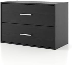 Homes: Inside + Out Apexa 2-Drawer Wooden Stackable Storage Drawers, Small Food Pantry Cabinet, Cajonera De Madera, Underbed Drawer Dorm Teen Room Decor & Bedroom, Home Office, Kitchen, Black by HOMESInsideOut