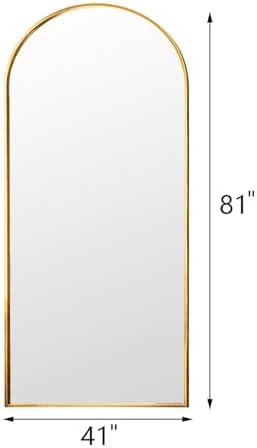 Rowjut Floor Full Length Mirror, Arched Mirrors Full Length 81"x41" Freestanding Large/with Aluminum Frame & Wall Mounted & Hanging or Leaning & Full Body Mirror for Bedroom, (Gold) - Image 3