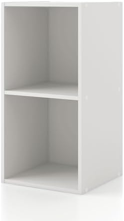 Homes: Inside + Out Apexa 2-Cube Storage Organizer Shelves, Stackable Wood Bookcase Fits Cubby Bins for Organization, Dorm Teen Room Decor & Home Office, White by HOMESInsideOut