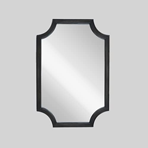 WallBeyond 20" x 30" Full Scalloped Corners Arch Rectangle Wall Mirror with Wood Frame for Entryway, Living Room or Bedroom Home Decor - Light Woodgrain [20" x 30" Black] - Image 2