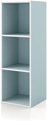 Homes: Inside + Out Apexa 3-Cube Storage Organizer Shelves, Stackable Wood Bookcase Fits Cubby Bins for Organization, Dorm Teen Room Decor & Home Office, Light Blue by HOMESInsideOut