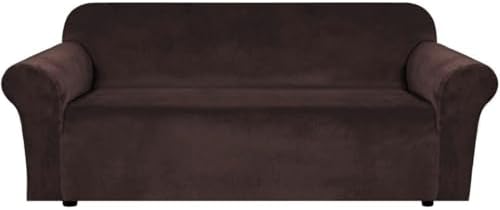 H.VERSAILTEX Stretch Velvet Sofa Covers for 3 Cushion Couch Covers Furniture Protector Soft with Non Slip Elastic Bottom, Crafted from Thick Comfy Rich Velour (Large Sofa 90"-97", Chocolate) by HVERSAILTEX