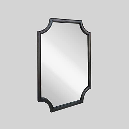 WallBeyond 20" x 30" Full Scalloped Corners Arch Rectangle Wall Mirror with Wood Frame for Entryway, Living Room or Bedroom Home Decor - Light Woodgrain [20" x 30" Black] - Image 3