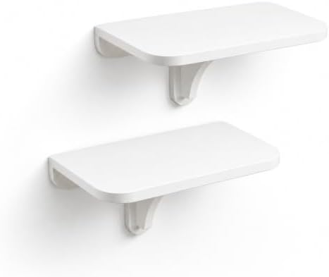 WELLAND 11.8" x 8.25" White Wall Mounted Desk Small Floating Shelves Set of 2 Folding Wall Shelves Drop-Leaf Table Fold Down Desk for RV, Camper, Loft Beds by WELLAND
