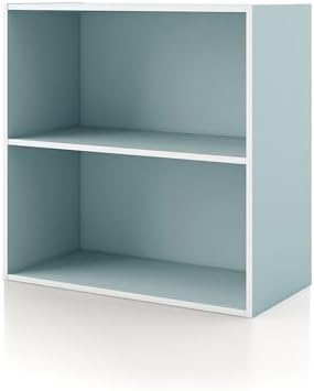 Homes: Inside + Out Apexa 2-Tier Cube Storage Organizer Shelves, Stackable Wood Bookcase Fits Cubby Bins for Organization, Dorm Teen Room Decor & Home Office, Light Blue by HOMESInsideOut