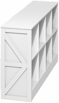 Furinno Jensen Book Shelf, 8-Cube Farmhouse Bookshelf, Display Bookcase, 11.8 x 47.6 x 26.8, for Living Room, Bedroom, Home Office, White - Image 6