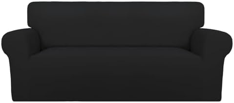 PureFit Super Stretch Sofa Slipcover – Spandex Non Slip Soft Couch Sofa Cover, Washable Furniture Protector with Non Skid Foam and Elastic Bottom for Kids, Pets (Oversized Loveseat, Black) by PureFit