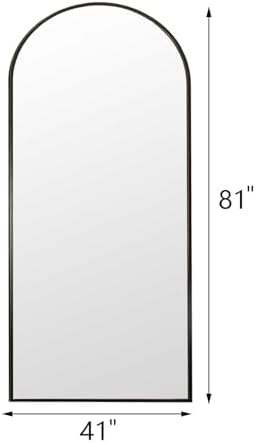 Rowjut Floor Full Length Mirror, Arched Mirrors Full Length 81"x41" Freestanding Large & with Aluminum Frame&Wall Mounted & Hanging or Leaning& Full Body Mirror for Bedroom, Black - Image 3
