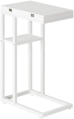 HOOBRO Foldable C Shaped End Table, C Shaped Side Table with Storage Shelf, Slide Under Couch Table for Sofa, Small Spaces, for Living Room, Bedroom, Easy Assembly, White WW29SF01 by HOOBRO