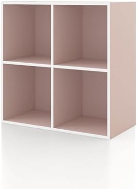 Homes: Inside + Out Apexa 4-Cube Storage Organizer Shelves, Stackable Wood Bookcase Fits Cubby Bins for Organization, Dorm Teen Room Decor & Home Office, Light Pink by HOMESInsideOut