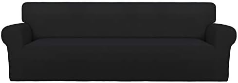 PureFit Stretch Couch Covers for Sofa 4 Seater Slipcovers Black by PureFit