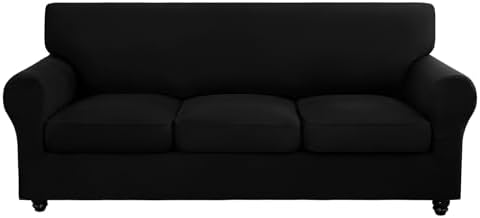 SearchI Stretch Sofa Cover Couch Cover, 4 Pieces Sofa Slipcover with 3 Separate Cushion Cover, Washable Furniture Protector for Living Room(Sofa, Black) by SearchI