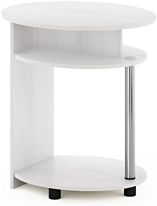 Furinno Jaya Round Side Table with Bottom Shelf, Oval 3-Tier End Table, Night Stand, Bedside Table for Living Room, Bedroom, Home Office, White Wood - Image 5