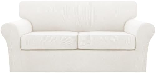 Turquoize 3 Piece Sofa Covers for 2 Cushion Couch Sofa Slipcover Soft Couch Cover for Dogs-Washable Sofa Furniture Cover with 2 Individual Cushion Covers (2 Cushion Sofa, Porcelain White) by Turquoize