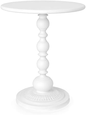 Metal Small End Table,Round Side Table for Living Room,White,13.8" Lx20.5”H by Funecy