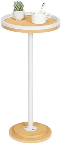 HOOBRO Small Round Side Table, Drink Table, Coffee Martini Table with Pedestal Accent for Small Spaces in Living Room, Bedroom, Sofa Couch, Natural and White WN168BZ01 by HOOBRO