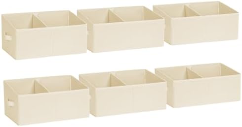 DIMJ Closet Storage Bins, 6 Pack Storage Baskets for Shelves, Foldable Shelf Organizer with Handle, Linen Closet Organizers and Storage for Clothes, Toys, Towel, Books (Beige), by DiMJ