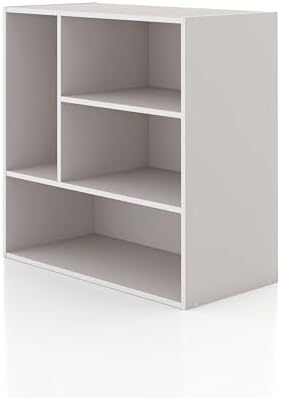Homes: Inside + Out Apexa 4-Vertical Storage Organizer Shelves, Stackable Wood Bookcase for Organization, Dorm Teen Room Decor & Home Office, Taupe Grey by HOMESInsideOut
