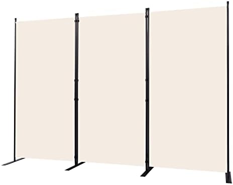 Room Divider, 3 Panel Folding Privacy Screens with Wider Feet, Beige by CHOSENM