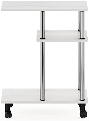 Furinno Turn-N-Tube U-Shaped Side Table with Casters, White Oak/Stainless Steel - Image 6