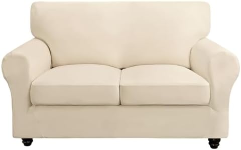 SearchI Stretch Sofa Cover Couch Cover, 3 Pieces Loveseat Slipcover with 2 Separate Cushion Cover, Washable Furniture Protector for Living Room(Loveseat, Beige) by SearchI