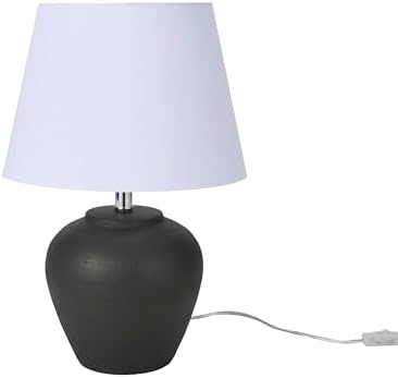 Nourison Home 20" Black Matte Ceramic Table Lamp with Fabric Shade, Bedside Nightstand Lamp for Bedroom, Living Room, Entryway - Image 6