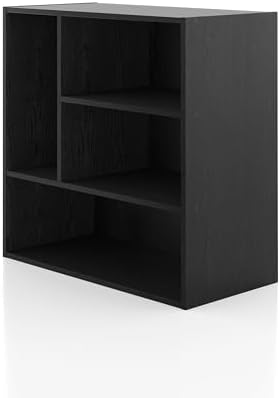 Homes: Inside + Out Apexa 4-Vertical Storage Organizer Shelves, Stackable Wood Bookcase for Organization, Dorm Teen Room Decor & Home Office, Black by HOMESInsideOut