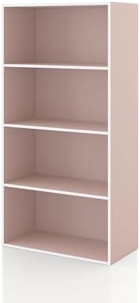 Homes: Inside + Out Apexa 4-Tier Cube Storage Organizer Shelves, Stackable Wood Bookcase Fits Cubby Bins for Organization, Dorm Teen Room Decor & Home Office, Light Pink by HOMESInsideOut