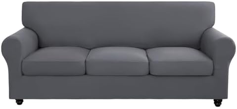 SearchI Stretch Sofa Cover Couch Cover, 4 Pieces Sofa Slipcover with 3 Separate Cushion Cover, Washable Furniture Protector for Living Room(Sofa, Grey) by SearchI