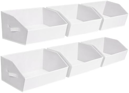 Homsorout Fabric Bins for Organization - Trapezoid Storage Cubes, Large Baskets for Storage, 6 Pack Shelf Baskets, Closet Organizer Bins for Clothes, Books, Home, Office, White by Homsorout