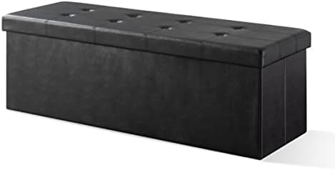 Otto & Ben Folding Chest with Memory Foam Seat Tufted Faux Leather Trunk Bedroom Ottomans Bench End Table, 45 Inch, Black by OttoBen