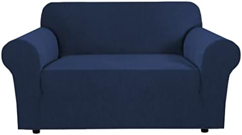 H.VERSAILTEX Stretch Couches Covers Slip Covers for Sofas/Couches 2 Cushions Sofa Cover for Loveseat 1 Piece with Elastic Bottom, Textured Checked Jacquard Fabric(Loveseat 58"-70" Wide, Navy) by HVERSAILTEX