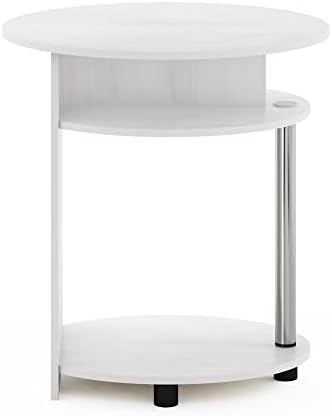 Furinno Jaya Round Side Table with Bottom Shelf, Oval 3-Tier End Table, Night Stand, Bedside Table for Living Room, Bedroom, Home Office, White Wood - Image 6