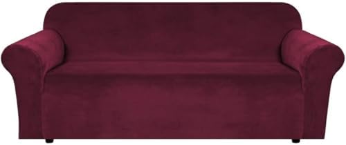 H.VERSAILTEX Stretch Velvet Sofa Covers for 3 Cushion Couch Covers Furniture Protector Soft with Non Slip Elastic Bottom, Crafted from Thick Comfy Rich Velour (Large Sofa 90"-97", Burgundy) by HVERSAILTEX