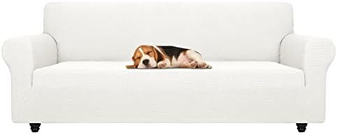 ZNSAYOTX Stretch Oversized Couch Cover Universal Sofa Covers for Living Room Dogs Pet Furniture Protector Spandex Extra Large Sofa Slipcovers with Anti Slip Foam Sticks (White, XL Sofa) by ZNSAYOTX