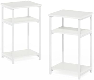 Furinno JUST 3-Tier Telephone Table Set of 2, Metal Frame Modern Side Table with Open Shelf, Night Stand, Bedside Table, Easy Assembly, for Living Room, Bedroom, White - Image 6