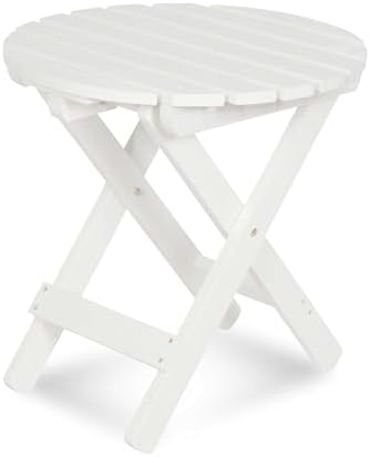 Shine Company Round Wooden Folding Solid Wood Side Table, Outdoor Adirondack Small Patio Table, Eggshell White by ShineCompany