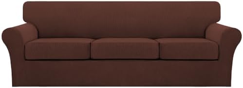 Turquoize 4 Piece Sofa Covers for 3 Cushion Couch Sofa Slipcover Soft Couch Cover for Dogs-Washable Sofa Furniture Covers with 3 Individual Large Cushion Covers (XL Sofa, Burnt Brick) by Turquoize