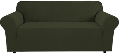 H.VERSAILTEX Stretch Couch Covers for Sofa 1 Piece Slipcovers for Couches and Sofas 3 Seater Couch Cover Feature Thick Checked Jacquard Fabric with Elastic Bottom(Sofa 72"-88" Wide, Olive) by HVERSAILTEX