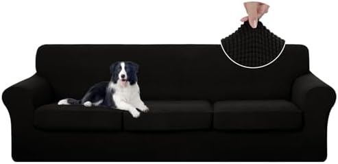 U-NICE HOME 4 Pieces Oversized Stretch Couch Cover Slipcover, Black by U-NICEHOME