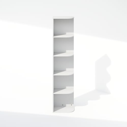 Furinno Reed Corner Shelf, 5-Tier Corner Bookshelf, Book Shelf, Corner Shelves, Storage Rack, for Organization and Storage, Home Office, Living Room, White - Image 6