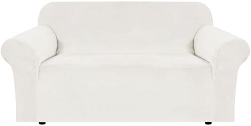 H.VERSAILTEX Stretch Velvet Loveseat Covers for 2 Cushion Couch Covers for Living Room Sofa Covers Slipcovers with Non Slip Straps Bottom, Ultra Thick Comfy Velour (Width 58"-72", Porcelain White) by HVERSAILTEX